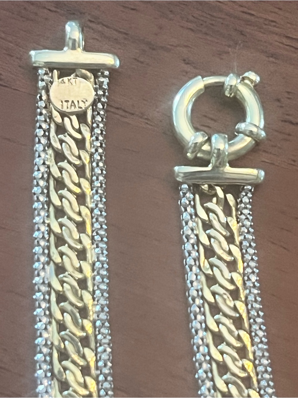 14k two tone gold bracelet 8” mesh with silver rows ring clasp made in Italy - Picture 5 of 15